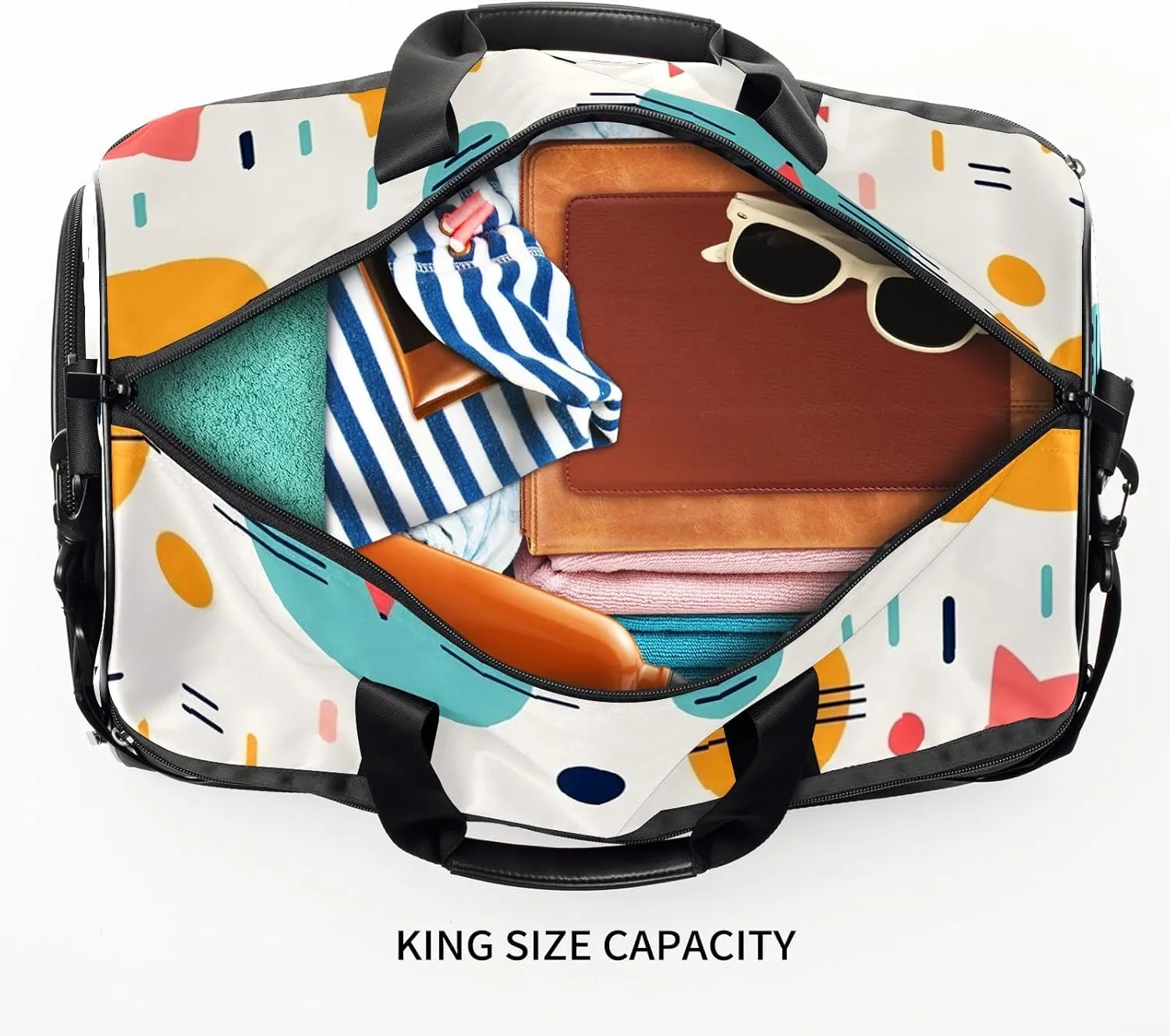 Gym Bag for Women Men, Yoga Bag with Shoe Pocket, Travel Duffel Tote Bag for Plane, Workout, Swimming, Weekend Overnight Bag Carry on Bag Hospital Holdalls, Cat Simple Drawing - 7