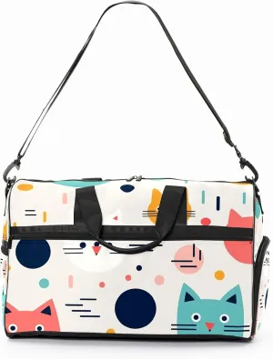 Gym Bag for Women Men, Yoga Bag with Shoe Pocket, Travel Duffel Tote Bag for Plane, Workout, Swimming, Weekend Overnight Bag Carry on Bag Hospital Holdalls, Cat Simple Drawing - 7