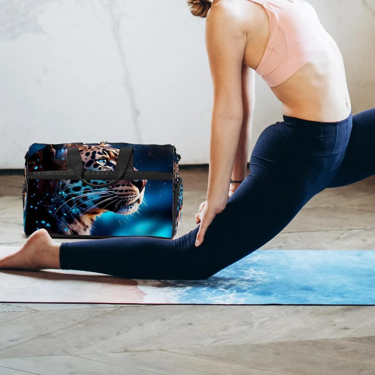 Gym Bag Women's Sports Yoga Bag - Fits up to 13.3" Laptop   Shoe Compartment, Overnight Weekender Bag Travel Bag, Dance Bag, Cheetah Under The Starry Sky - 1