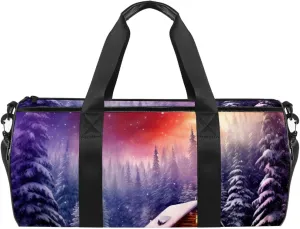 Gym Bags for Men,Travel Duffel Bags for Women,Wooden House Forest Winter,Workout Bag