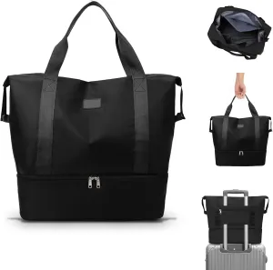 Gym Tote Bag Sports Travel Bag Oxford Waterproof with Shoe Bag Compartment Traveling Camping Beach Yoga for Women Black