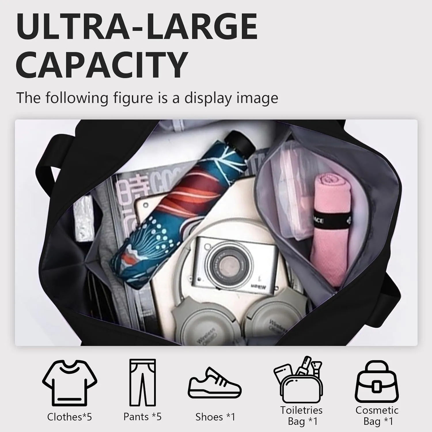 Gym Tote Bag Sports Travel Bag Oxford Waterproof with Shoe Bag Compartment Traveling Camping Beach Yoga for Women Black