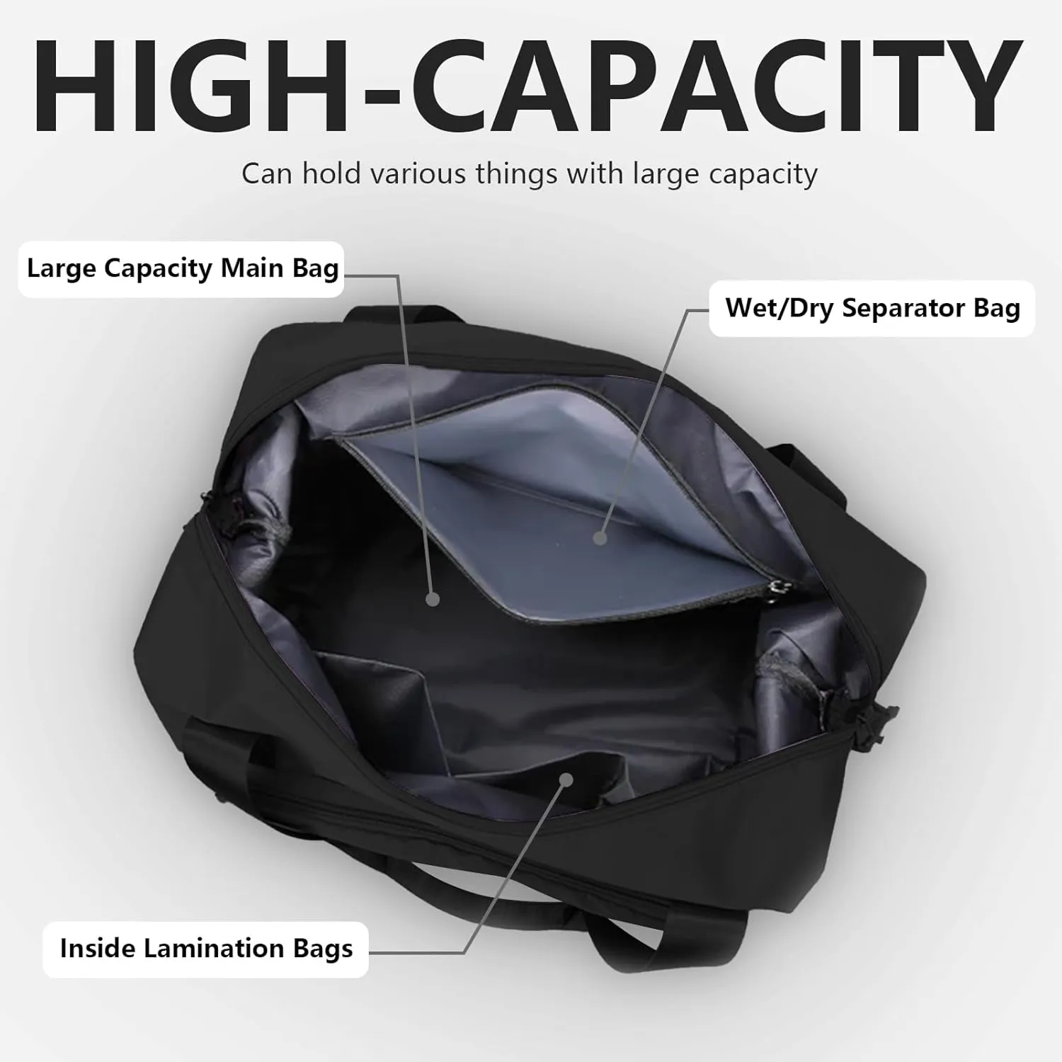 Gym Tote Bag Sports Travel Bag Oxford Waterproof with Shoe Bag Compartment Traveling Camping Beach Yoga for Women Black