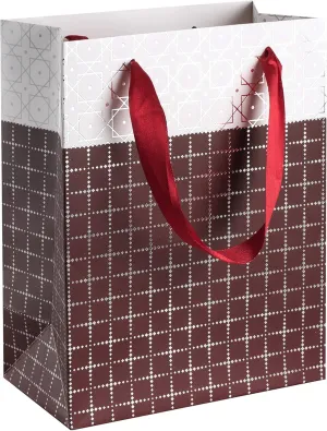 Hammont Wedding Bridesmaid Gift Bags - Box Design Party Favors - 12 Pack Foil Stamped Gift Bag for Hotel Guests - Durable Ribbon Handles - Birthday Bags Women - Beautiful Maroon Present Bag 9”x 7”x 4”
