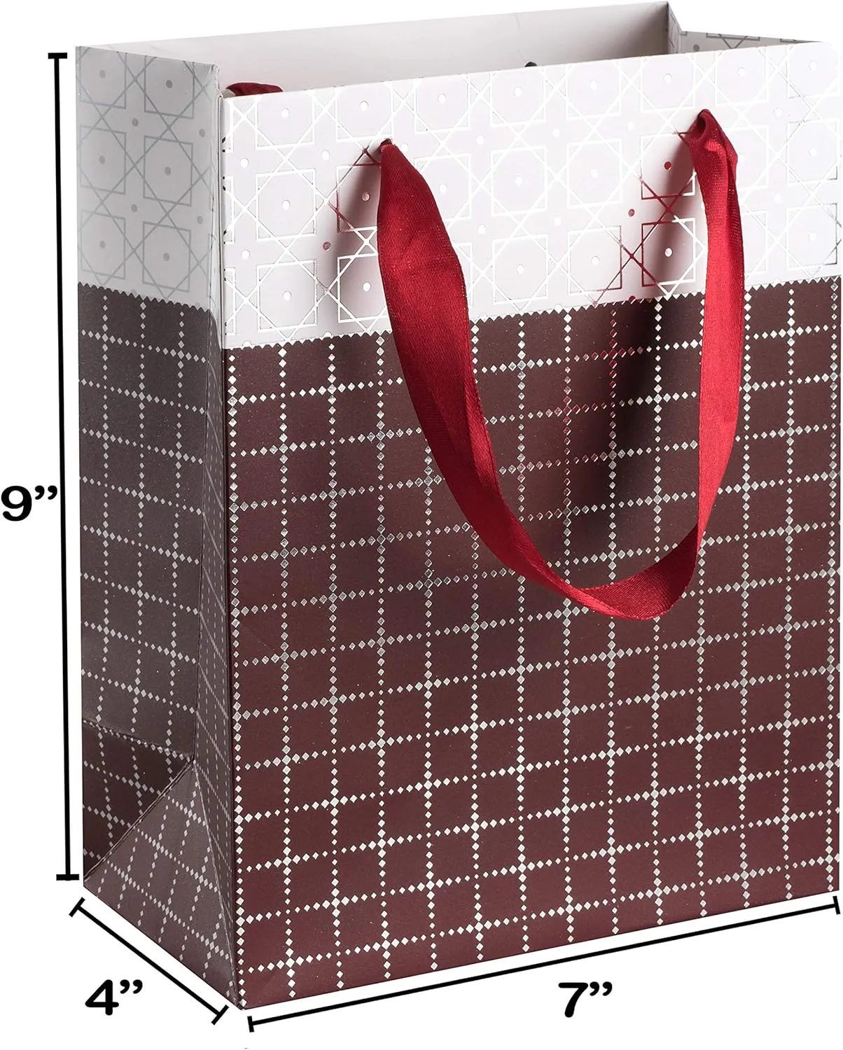 Hammont Wedding Bridesmaid Gift Bags - Box Design Party Favors - 12 Pack Foil Stamped Gift Bag for Hotel Guests - Durable Ribbon Handles - Birthday Bags Women - Beautiful Maroon Present Bag 9”x 7”x 4”
