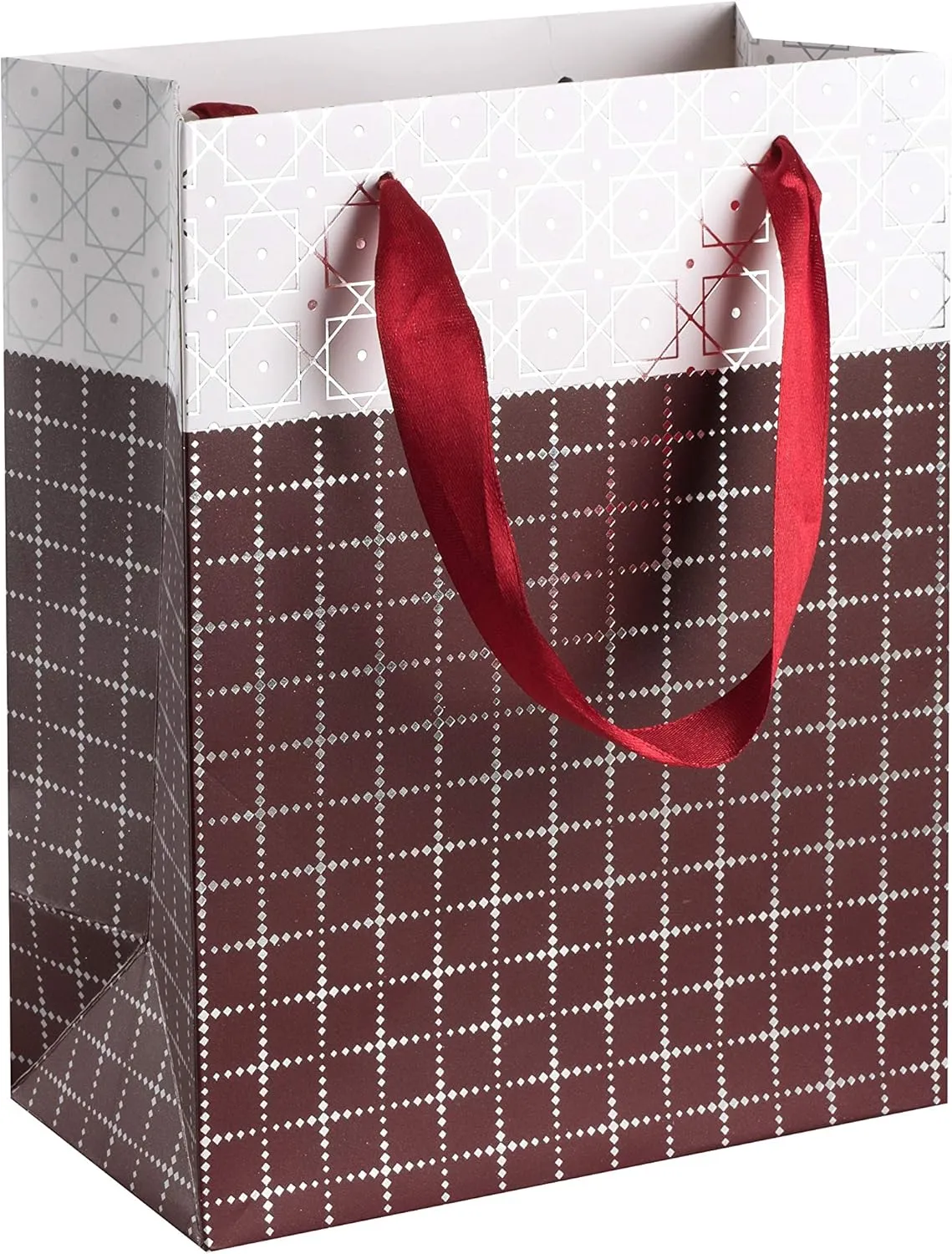 Hammont Wedding Bridesmaid Gift Bags - Box Design Party Favors - 12 Pack Foil Stamped Gift Bag for Hotel Guests - Durable Ribbon Handles - Birthday Bags Women - Beautiful Maroon Present Bag 9”x 7”x 4”