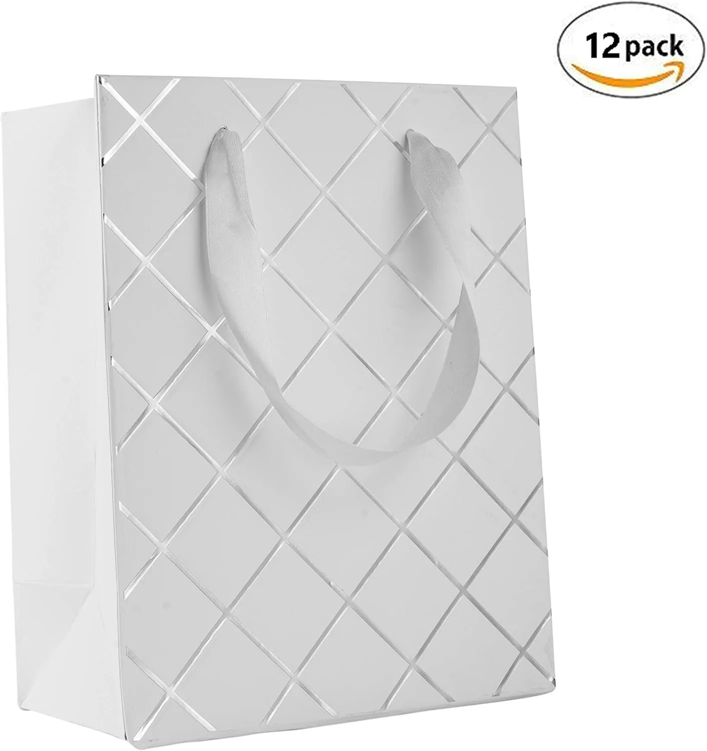 Hammont Wedding Bridesmaid Gift Bags - Diamond Party Favor Bag (12 Pack) Diamond Design Bag for Hotel Guests - Party Favor Bag with Durable Ribbon Handles - Birthday Bags for Women - 9”x 7”x 4” White