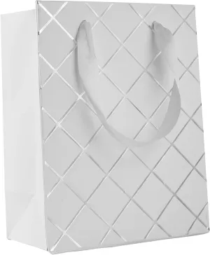 Hammont Wedding Bridesmaid Gift Bags - Diamond Party Favor Bag (12 Pack) Diamond Design Bag for Hotel Guests - Party Favor Bag with Durable Ribbon Handles - Birthday Bags for Women - 9”x 7”x 4” White
