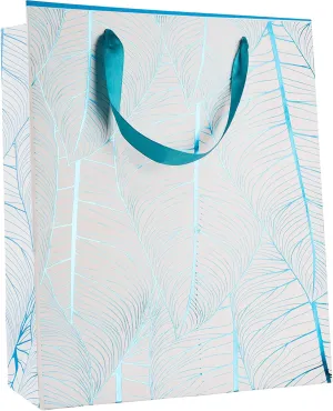 Hammont Wedding Bridesmaid Gift Bags - Leaf Design Bag For Hotel Guests (12 Pack) Foil Stamped Party Favor Bag - Durable Ribbon Handles, Beautiful Birthday Bags for Women, (12.5”x10.25”x4.75”) Blue