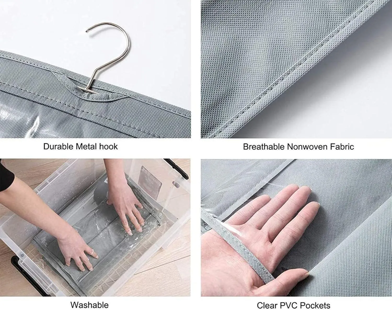 HAN SHENG 2 Pcs 10 Pockets Hanging Purse Handbag Organizer Clear Shelf Hand Bag Collection Storage Holder Wardrobe Closet Space Saving Organizers (Grey)