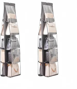 HAN SHENG 2 Pcs 10 Pockets Hanging Purse Handbag Organizer Clear Shelf Hand Bag Collection Storage Holder Wardrobe Closet Space Saving Organizers (Grey)