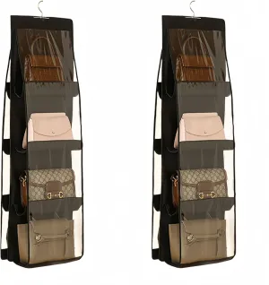 HAN SHENG 2 Pcs 8 Pockets Hanging Purse Handbag Organizer Clear Shelf Bag Collection Storage Holder Wardrobe Closet Space Saving Organizers (Black)