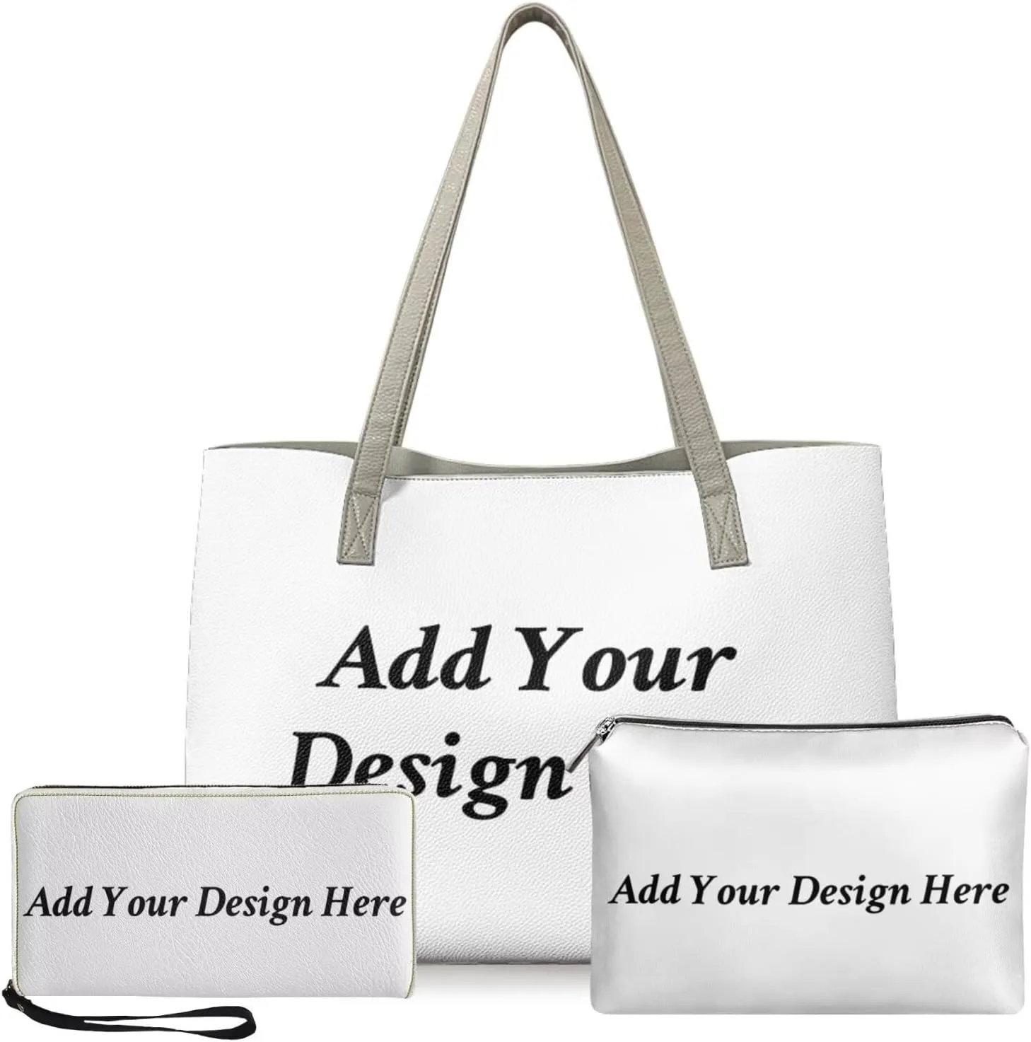 Handbags Pu Leather Shoulder Tote Bag for Women with Wristlet Wallet Purse and Cosmetic Travel Bag Set of 3