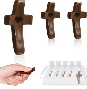 Handmade 3Pcs Pocket Cross My Heart with Organza Bags - Stress Relief Fidget Toy for Christian, Pocket Prayer Cross, Religious Easter Day First Communion Gifts for Girls,Boys