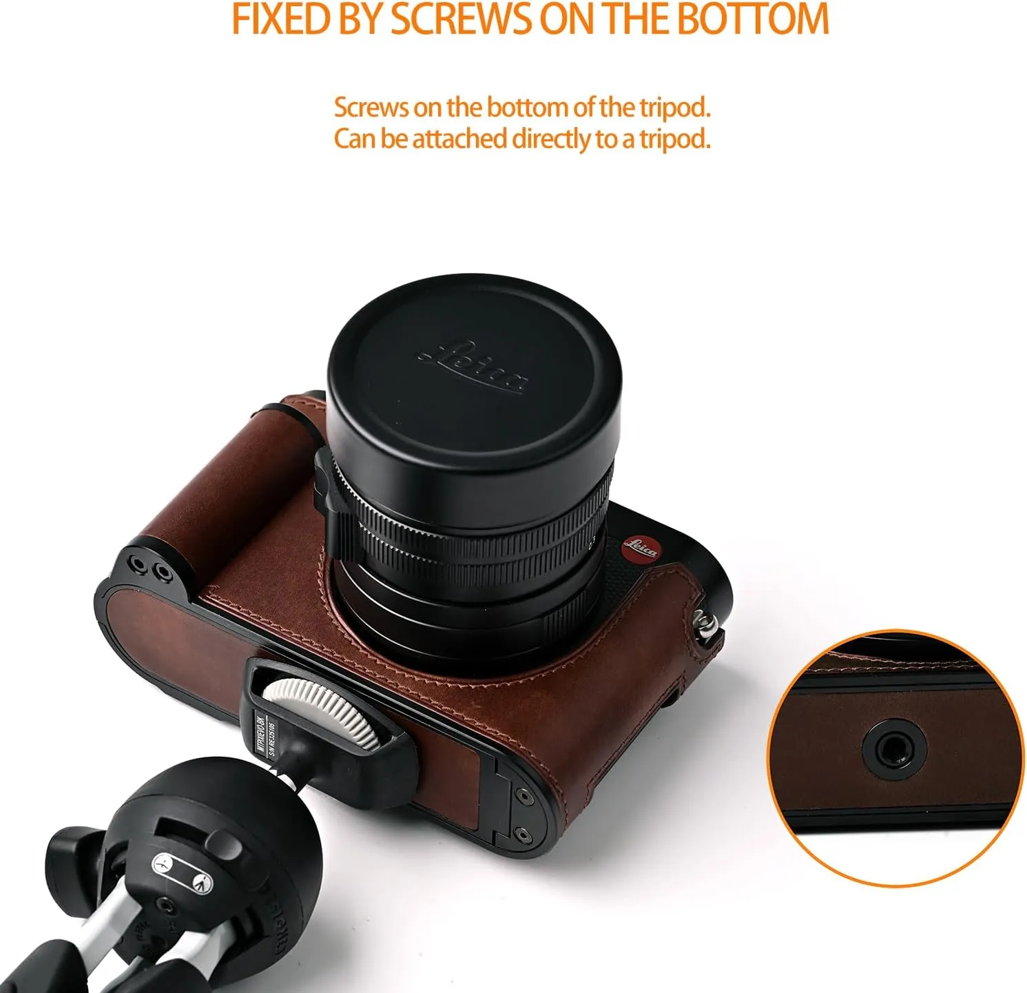 Handmade Genuine Leather Camera Case for Leica Q3/Leica Q3 Camera Case/Leica Q3 Case/Q3 Case - Top Layer Cowhide Body   Metal Base Plate   Hand Shank Design (Museum-c-Brown)
