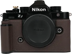 Handmade Genuine Leather Camera Half Case for Nikon ZF/Nikon ZF Camera Case - Top Layer Cowhide Body   Hand Sewn Saddle Stitch   Metal Base Plate (Dark Coffee)