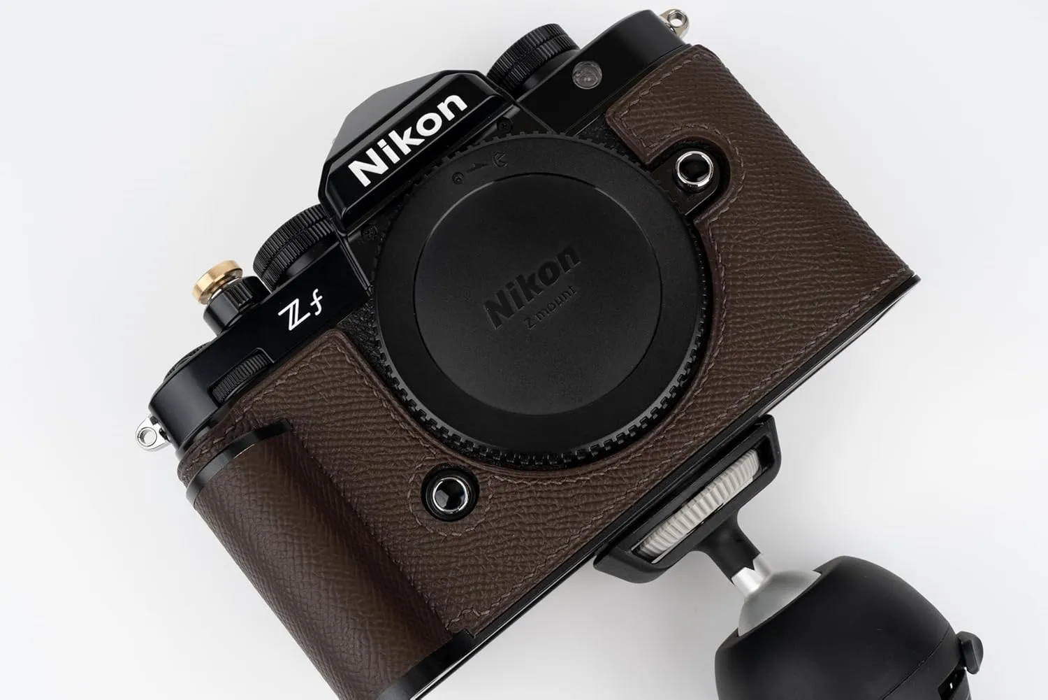 Handmade Genuine Leather Camera Half Case for Nikon ZF/Nikon ZF Camera Case - Top Layer Cowhide Body   Hand Sewn Saddle Stitch   Metal Base Plate (Dark Coffee)