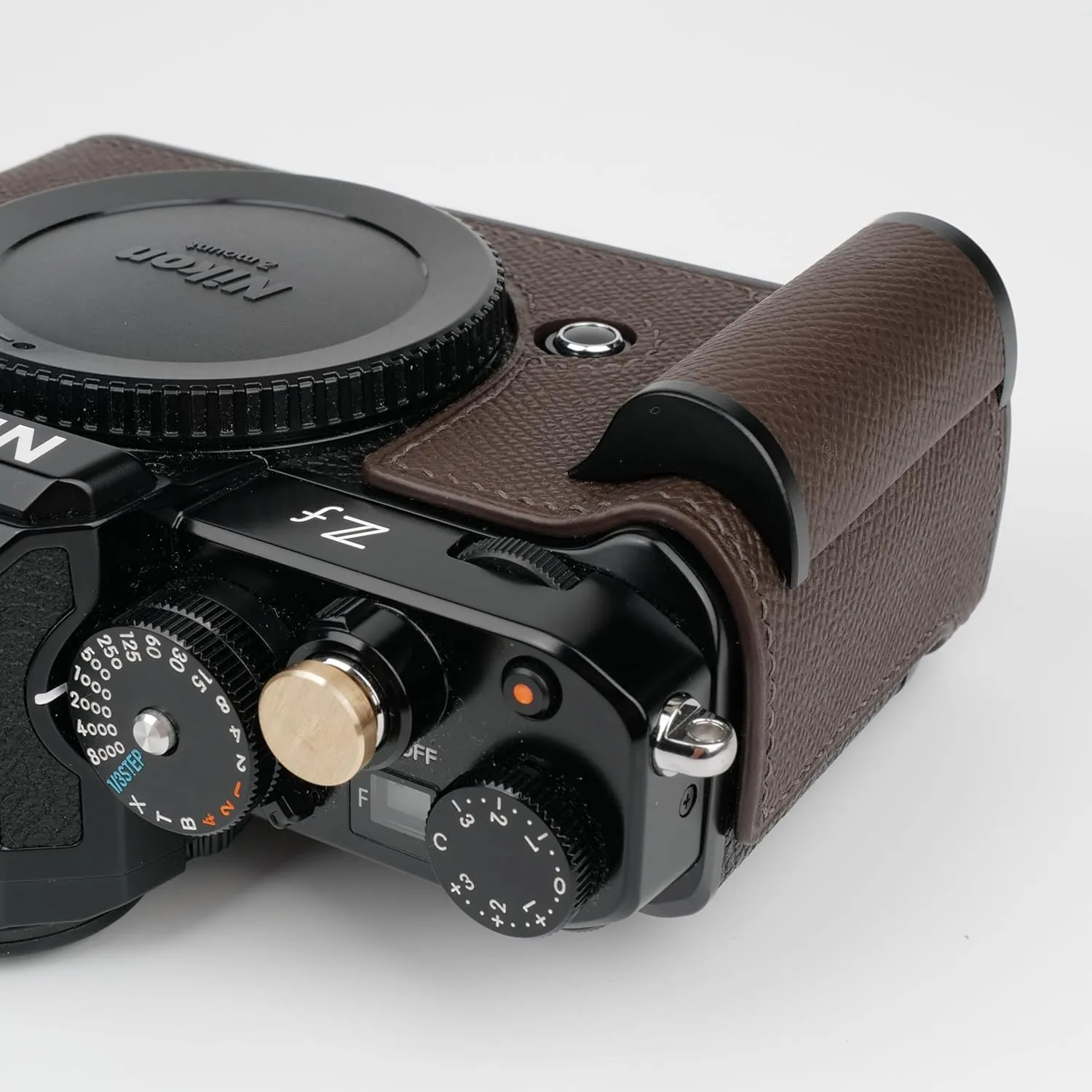 Handmade Genuine Leather Camera Half Case for Nikon ZF/Nikon ZF Camera Case - Top Layer Cowhide Body   Hand Sewn Saddle Stitch   Metal Base Plate (Dark Coffee)