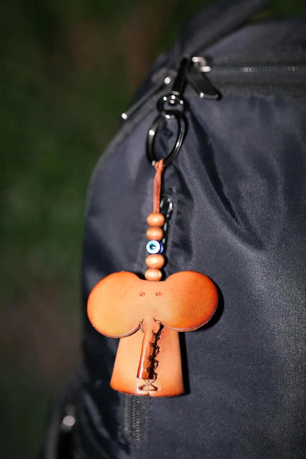 Handmade Leather Elephant Keychain, Hanging Bag Charm for Purse and Backpack | 100% Genuine Leather, Cute Elephant Gifts for Women (Brown)