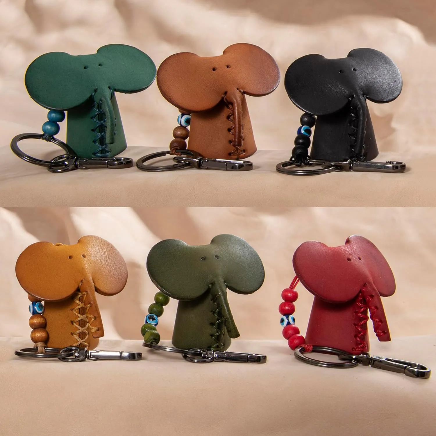 Handmade Leather Elephant Keychain, Hanging Bag Charm for Purse and Backpack | 100% Genuine Leather, Cute Elephant Gifts for Women (Brown)