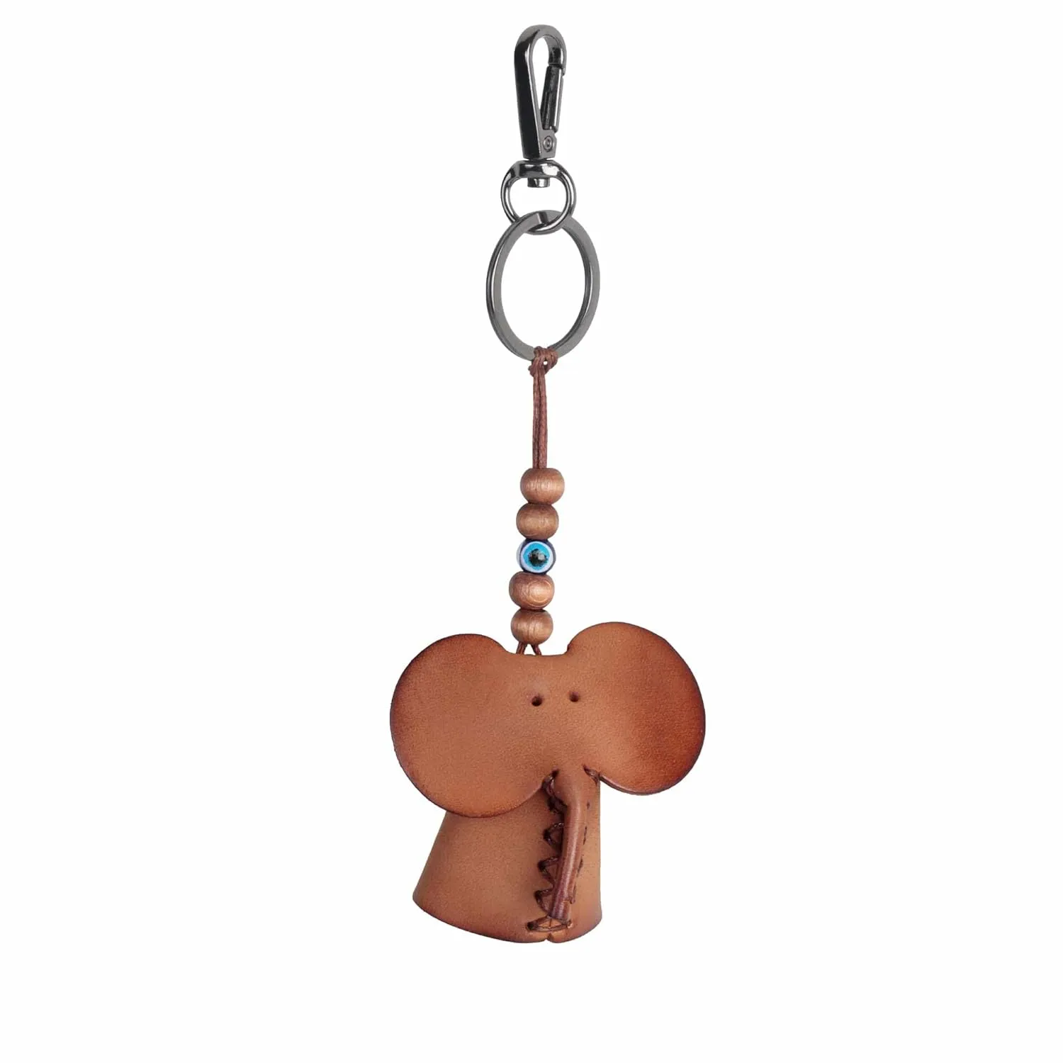 Handmade Leather Elephant Keychain, Hanging Bag Charm for Purse and Backpack | 100% Genuine Leather, Cute Elephant Gifts for Women (Brown)