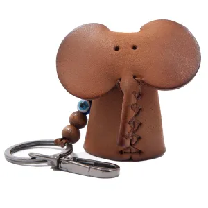 Handmade Leather Elephant Keychain, Hanging Bag Charm for Purse and Backpack | 100% Genuine Leather, Cute Elephant Gifts for Women (Brown)