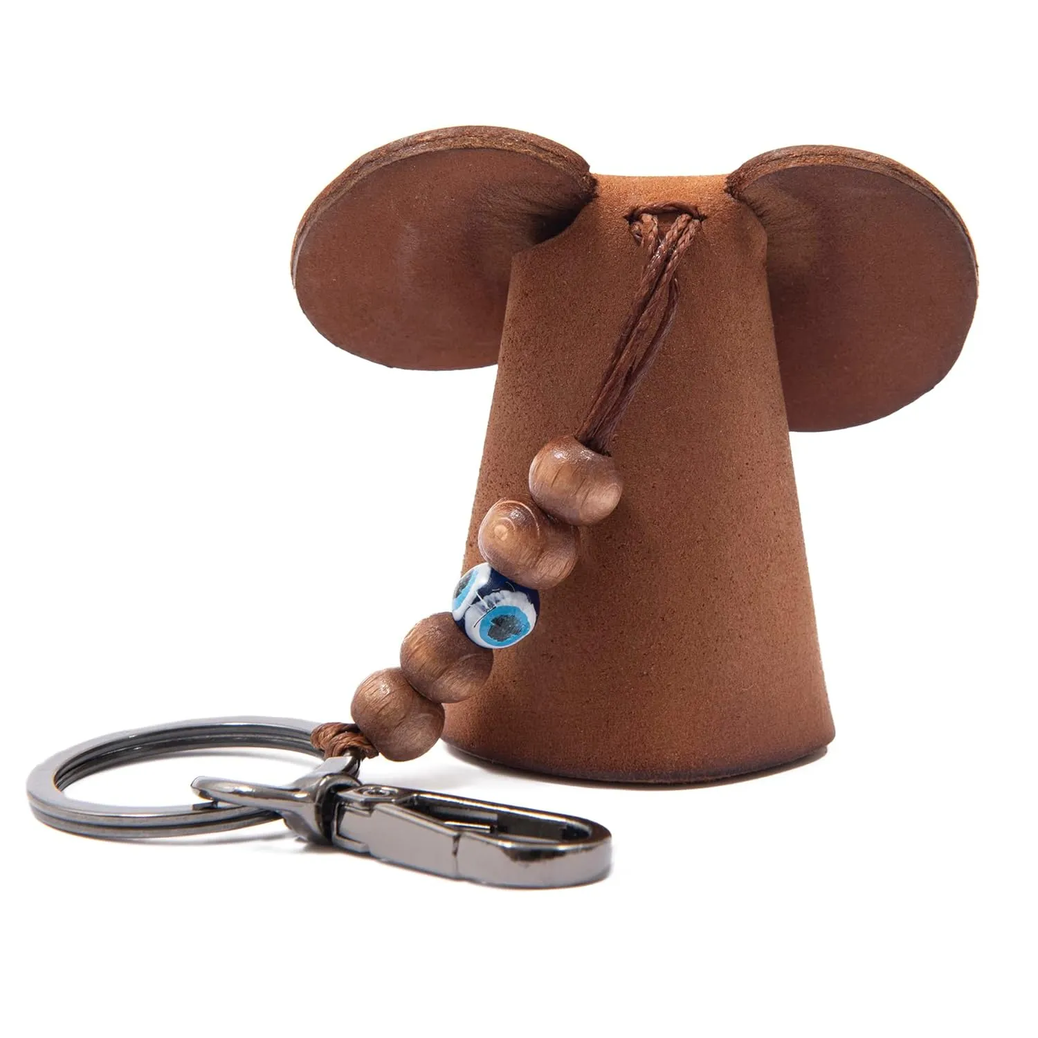 Handmade Leather Elephant Keychain, Hanging Bag Charm for Purse and Backpack | 100% Genuine Leather, Cute Elephant Gifts for Women (Brown)