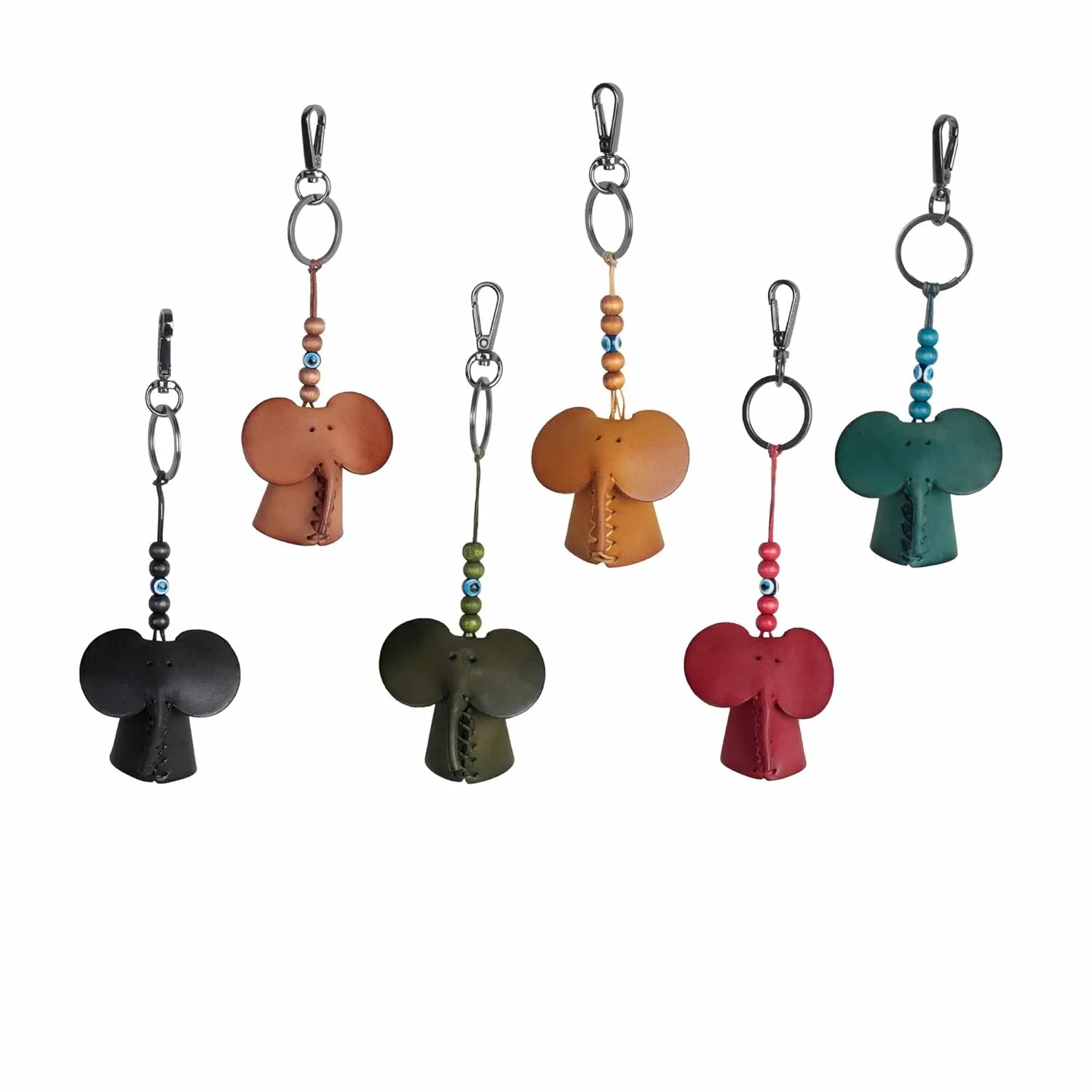 Handmade Leather Elephant Keychain, Hanging Bag Charm for Purse and Backpack | 100% Genuine Leather, Cute Elephant Gifts for Women (Brown)