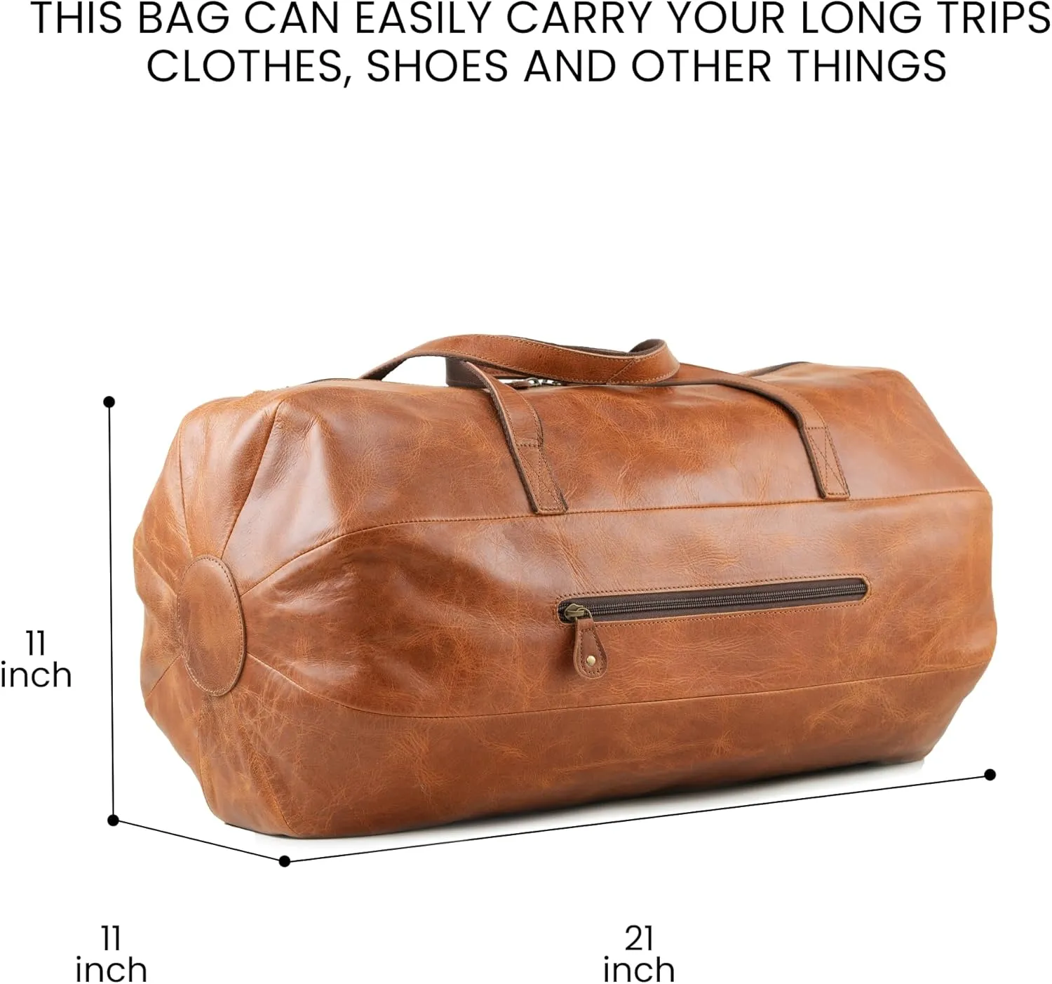 Handmade World Leather Duffle Gym Sports Bag For Men Women 'The GoalGear' Carry all Luggage Hold all Travel Overnighter Weekender Bag (Without Strap)
