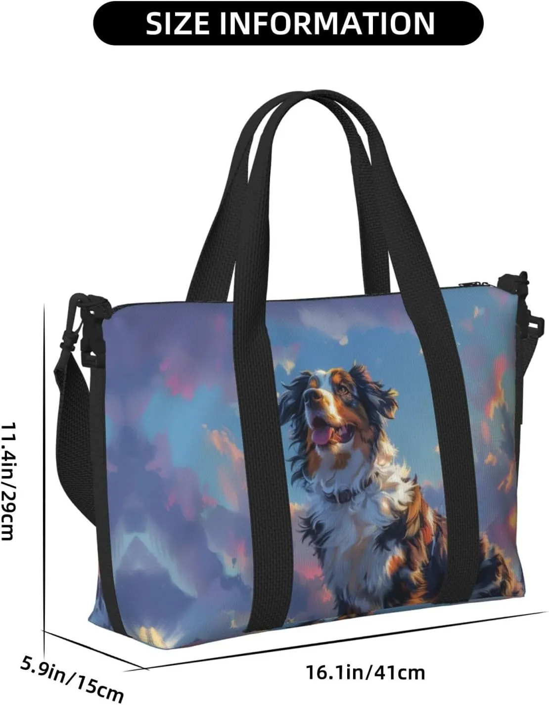 happy Australian Shepherd print Travel Duffel Bag, Sports Tote Gym Bag, Swim Pool Bag Large Shoulder Tote Bag for Beach Weekender, 202-406-121