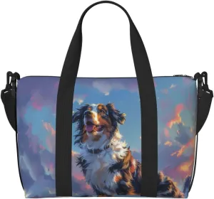 happy Australian Shepherd print Travel Duffel Bag, Sports Tote Gym Bag, Swim Pool Bag Large Shoulder Tote Bag for Beach Weekender, 202-406-121