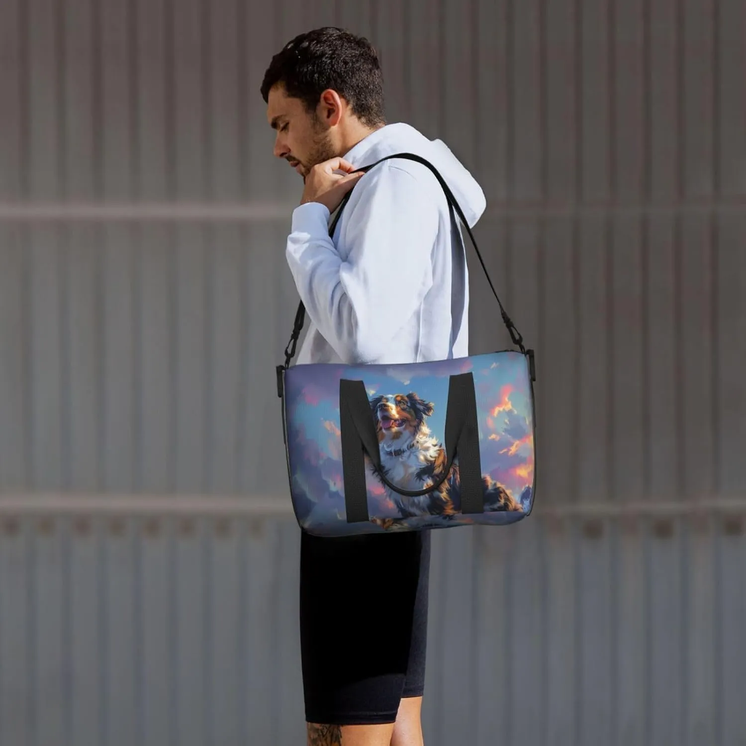 happy Australian Shepherd print Travel Duffel Bag, Sports Tote Gym Bag, Swim Pool Bag Large Shoulder Tote Bag for Beach Weekender, 202-406-121