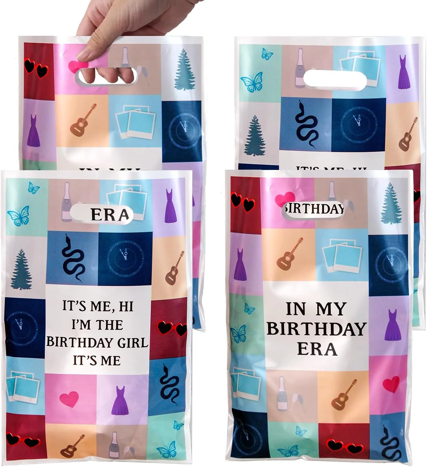 Happy Birthday Goodie Bags,100pcs In My Birthday Era Plastic Birthday Candy Bags Music Theme Its ME Hi,I'm The Birthday Girl It' Me Happy Birthday Treat Bags for Girl Birthday Party Decorations