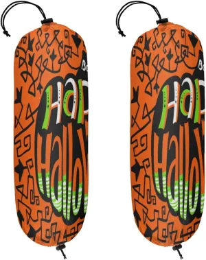 Happy Halloween Topic Plastic Bag Holders Set of 2 Wall Mount Plastic Bag Organizer Grocery Bag Storage Dispenser Washable Large Shopping Bag Carrier for Home Kitchen Travel