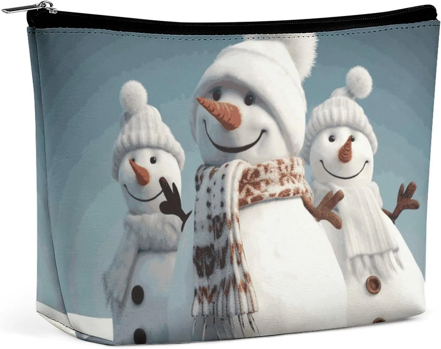 Happy Snowman Travel Makeup Bag Large Toiletry Bag for Women Waterproof Cosmetic Bags for Purse Portable Makeup Organizer Bags Cute Zipper Pouch Cosmetic Pouch Funny Travel Makeupbag