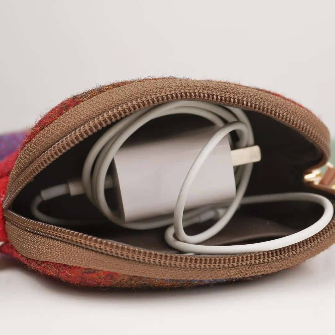 Harris Tweed Mini Travel Makeup Carrying Case Cosmetic Bag Portable Electronics Accessories Organizer Coin Purse (No.3835)