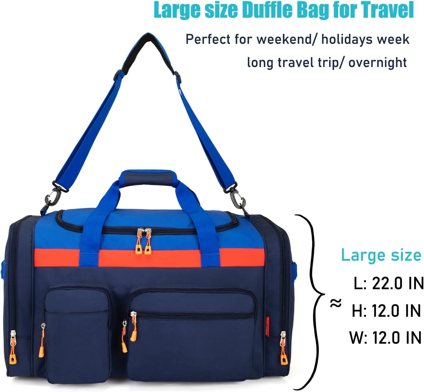 HawLander Large Kids Duffle Bag for Travel, Overnight, or Weekender, 20" inch (Dark Blue)