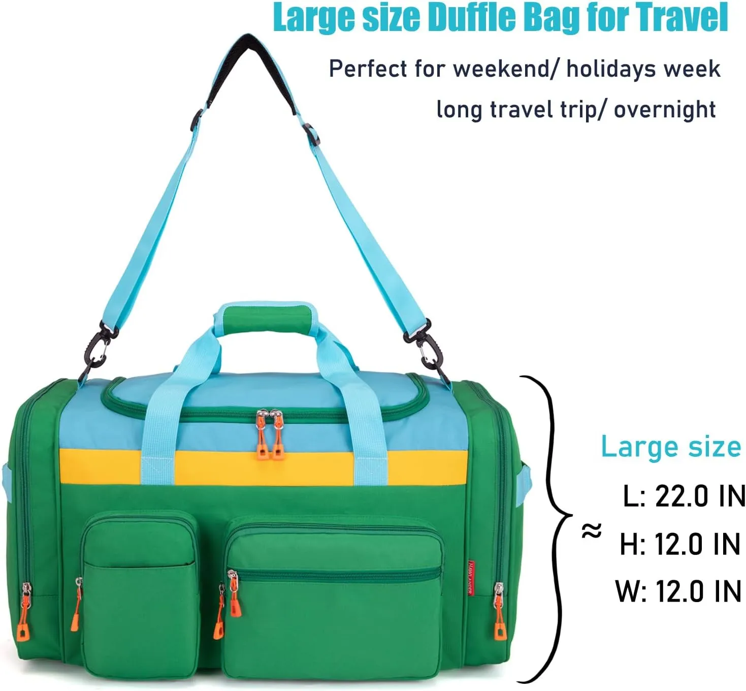 HawLander Large Kids Duffle Bag for Travel, Overnight, or Weekender, 20" inch (Green Yellow)
