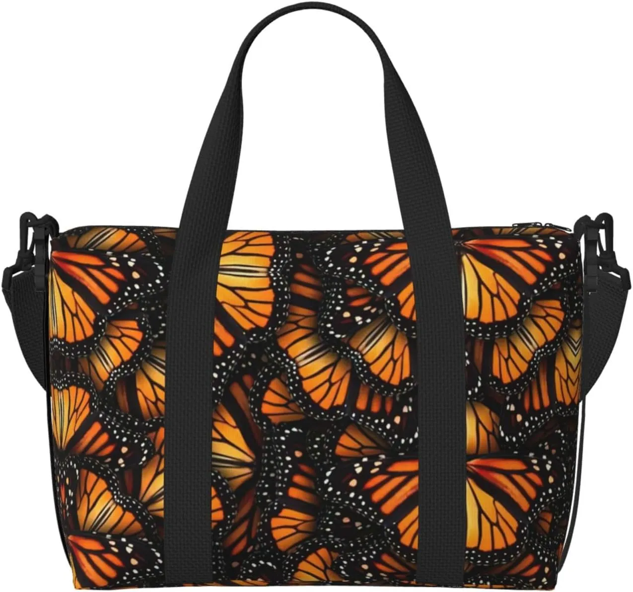 Heaps of Orange Monarch Butterflies Print oblique across Hand Travel Bag Polyester Women Men Overnight Duffel Carry-on Tote Bag