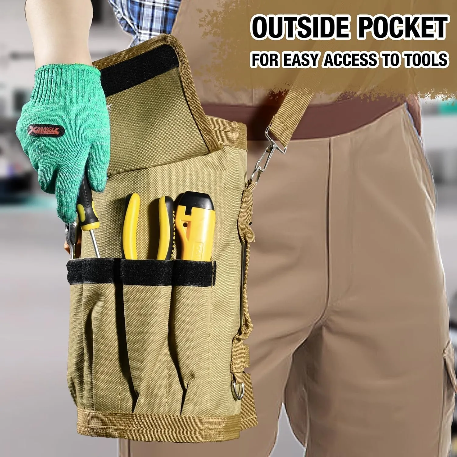 Heavy Duty Roll Up Tool Bag with Detachable Pouches, Waterproof Canvas, Tool Organizer for Mechanics, Electricians, Plumbers, and Carpenters - Perfect Small Gift for Dad (Khaki)