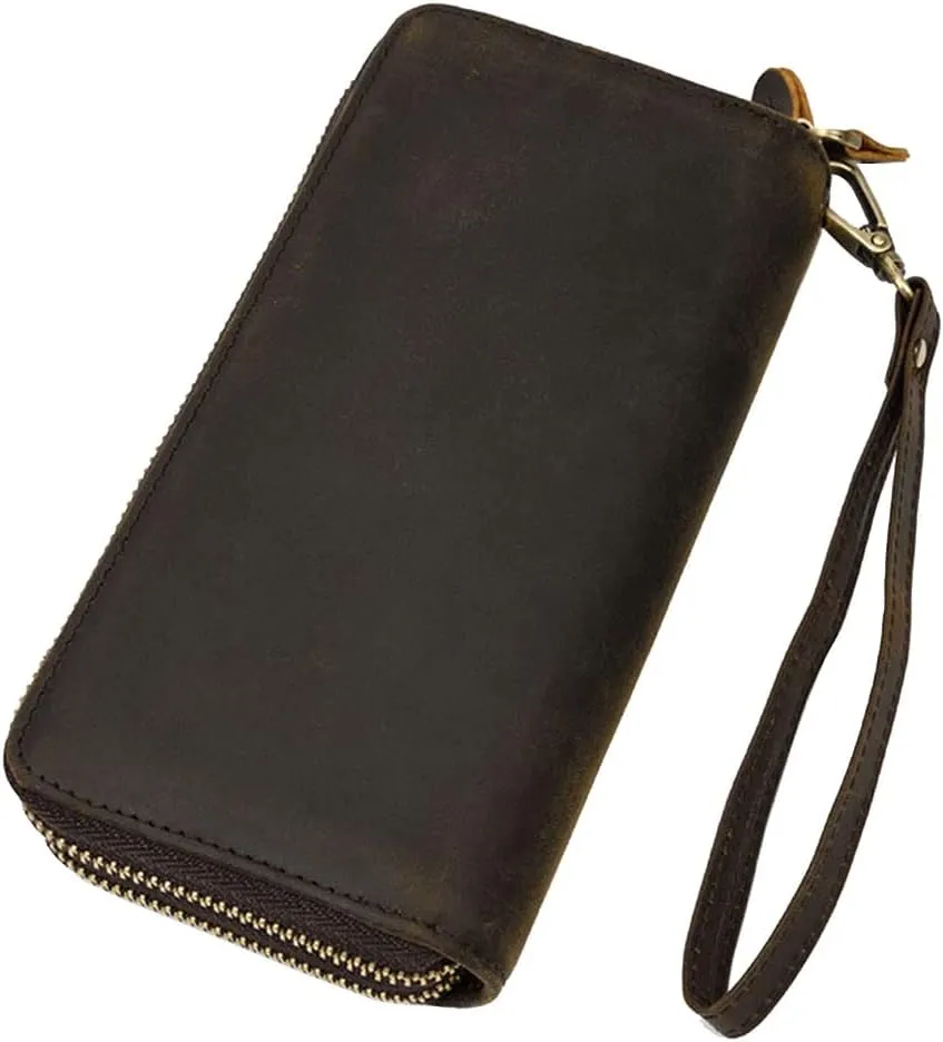 Hebetag Leather Clutch Purse Wallet for Men Organizer Holder Wrist Bag