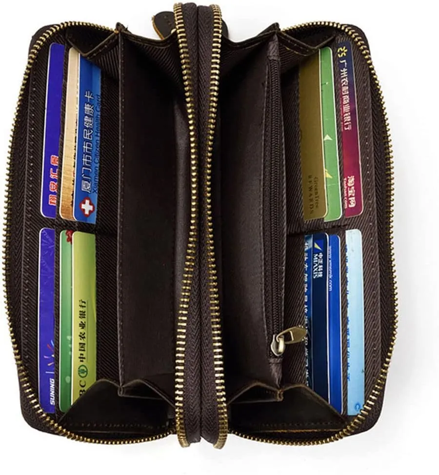 Hebetag Leather Clutch Purse Wallet for Men Organizer Holder Wrist Bag