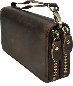 Hebetag Leather Clutch Purse Wallet for Men Organizer Holder Wrist Bag