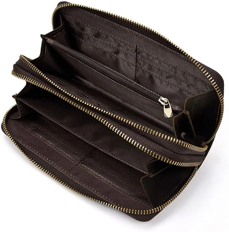 Hebetag Leather Clutch Purse Wallet for Men Organizer Holder Wrist Bag