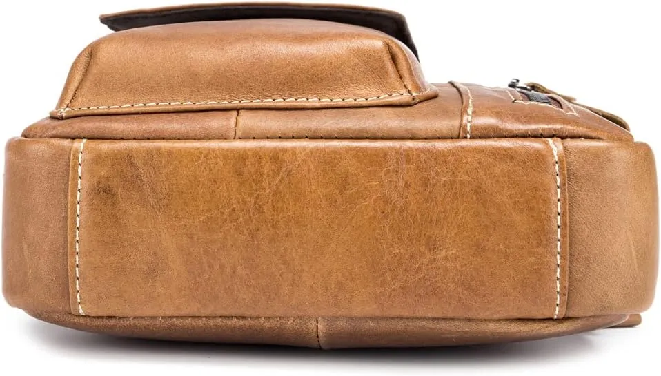 Hebetag Small Leather Shoulder Bag Crossbody Pack for Men Outdoor Travel Business