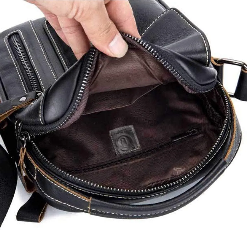 Hebetag Small Leather Shoulder Bag Crossbody Pack for Men Outdoor Travel Business