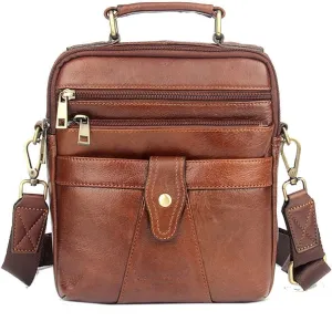 Hebetag Small Leather Shoulder Bag Crossbody Pack for Men Outdoor Travel Business