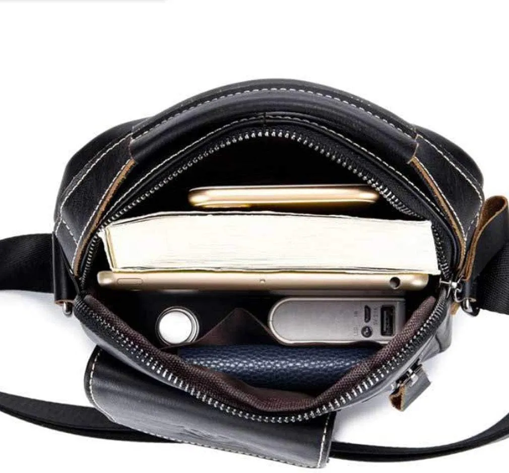 Hebetag Small Leather Shoulder Bag Crossbody Pack for Men Outdoor Travel Business