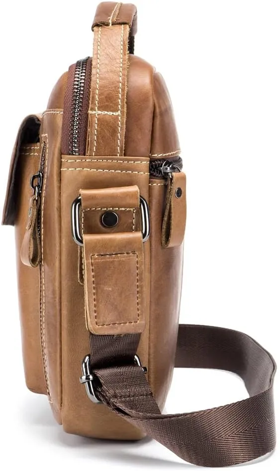 Hebetag Small Leather Shoulder Bag Crossbody Pack for Men Outdoor Travel Business