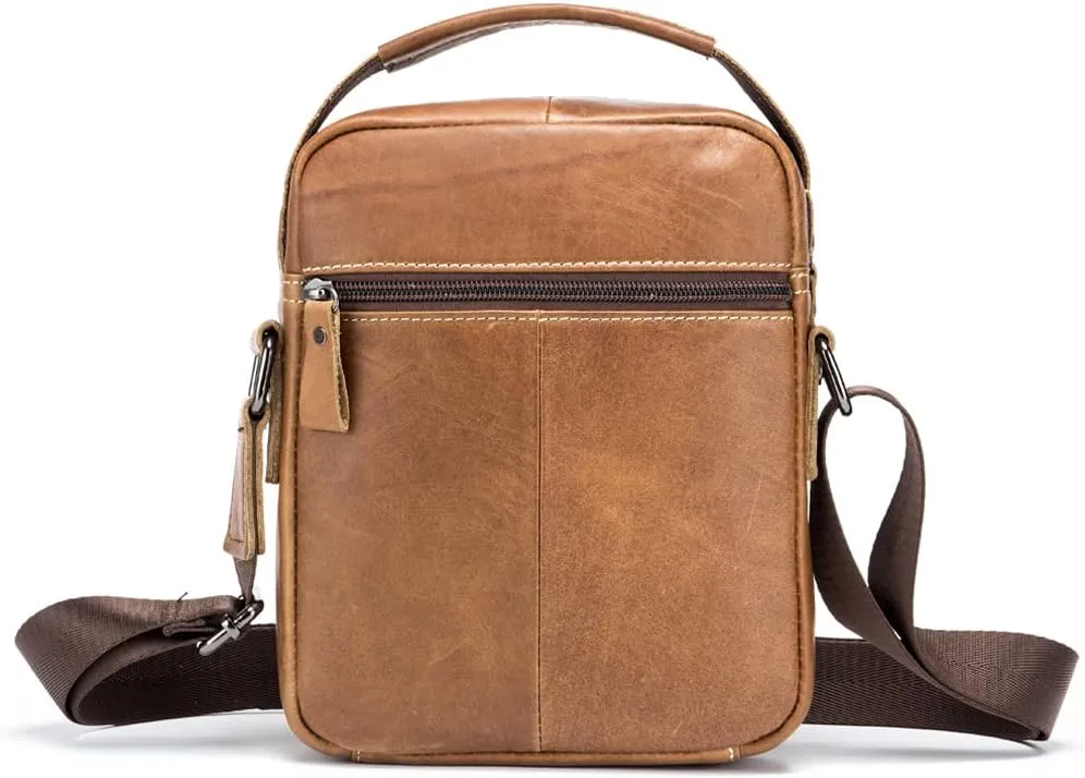 Hebetag Small Leather Shoulder Bag Crossbody Pack for Men Outdoor Travel Business